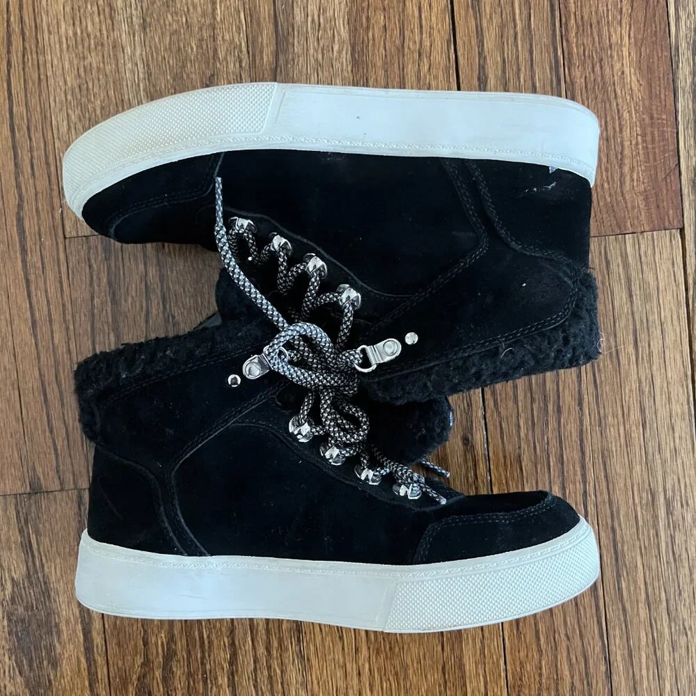 Marc Fisher Women's Summa Hi Top Sneaker Black Suede Sporty Urban Casual Size 7